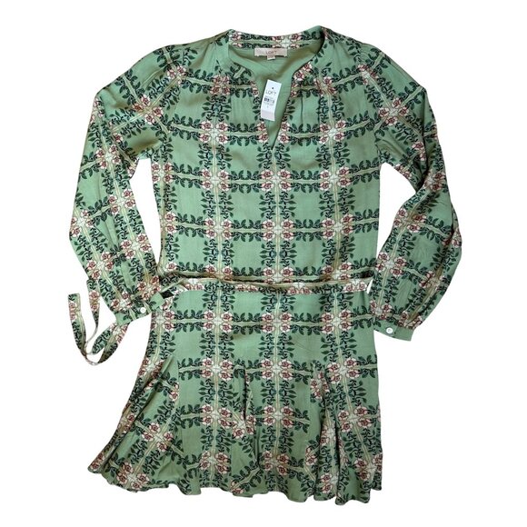 LOFT Dress New Size Small Tiled Vine Green Dress w/ Tie Long Sleeve NWT - Picture 13 of 13